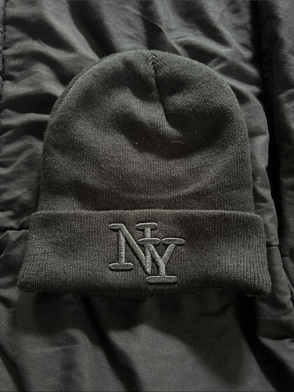 NY Embroidered Black Knit Beanie - Men's Winter Hat